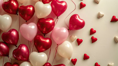 Red heart shaped balloons on stylish background. Valentine's Day conceptの素材