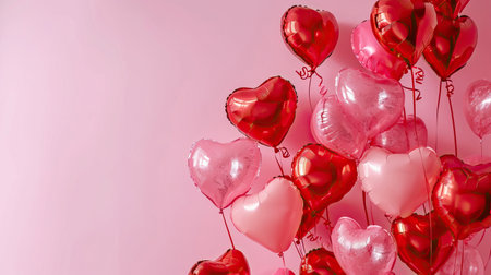 Red heart shaped balloons on stylish background. Valentine's Day conceptの素材