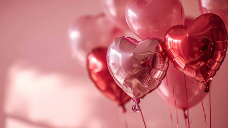 Red heart shaped balloons on stylish background. Valentine's Day conceptの素材