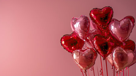 Red heart shaped balloons on stylish background. Valentine's Day conceptの素材