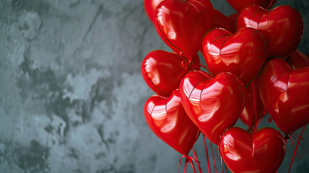 Red heart shaped balloons on stylish background. Valentine's Day conceptの素材