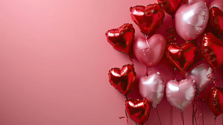 Red heart shaped balloons on stylish background. Valentine's Day conceptの素材