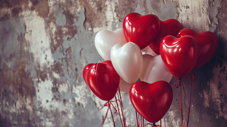 Red heart shaped balloons on stylish background. Valentine's Day conceptの素材