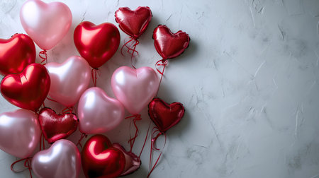 Red heart shaped balloons on stylish background. Valentine's Day conceptの素材