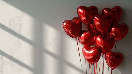 Red heart shaped balloons on stylish background. Valentine's Day conceptの素材