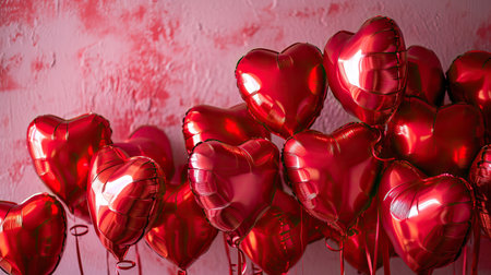Red heart shaped balloons on stylish background. Valentine's Day conceptの素材