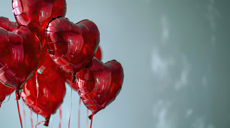 Red heart shaped balloons on stylish background. Valentine's Day conceptの素材