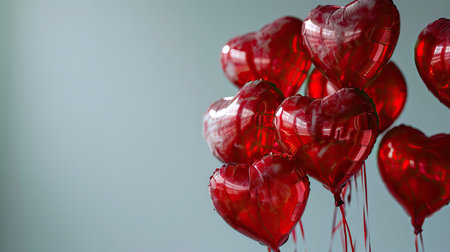 Red heart shaped balloons on stylish background. Valentine's Day conceptの素材