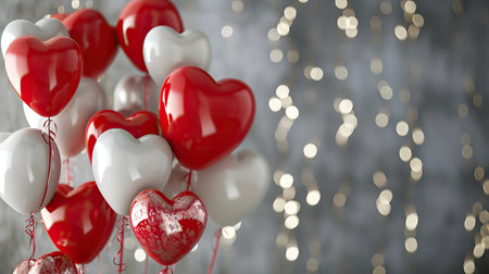 Red heart shaped balloons on stylish background. Valentine's Day conceptの素材