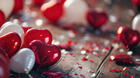 Red heart shaped balloons on stylish background. Valentine's Day conceptの素材
