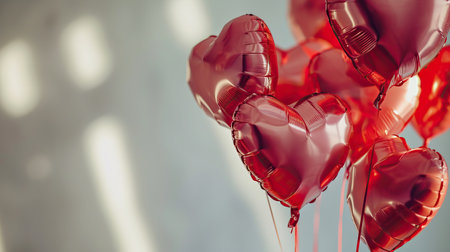 Red heart shaped balloons on stylish background. Valentine's Day conceptの素材
