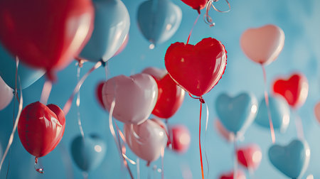 Red heart shaped balloons on stylish background. Valentine's Day conceptの素材