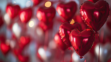 Red heart shaped balloons on stylish background. Valentine's Day conceptの素材