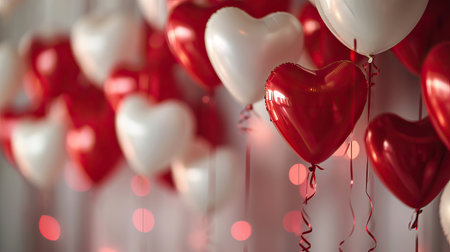 Red heart shaped balloons on stylish background. Valentine's Day conceptの素材