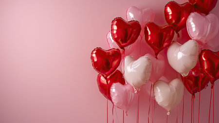 Red heart shaped balloons on stylish background. Valentine's Day conceptの素材