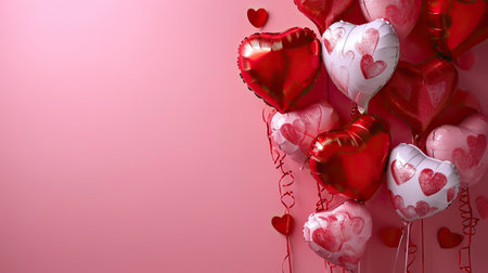 Red heart shaped balloons on stylish background. Valentine's Day conceptの素材