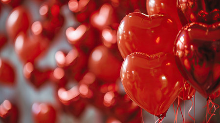 Red heart shaped balloons on stylish background. Valentine's Day conceptの素材