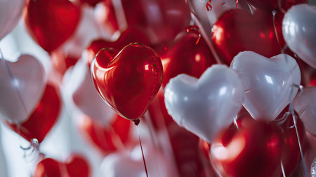 Red heart shaped balloons on stylish background. Valentine's Day conceptの素材