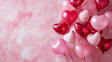 Red heart shaped balloons on stylish background. Valentine's Day conceptの素材