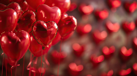 Red heart shaped balloons on stylish background. Valentine's Day conceptの素材