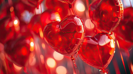Red heart shaped balloons on stylish background. Valentine's Day conceptの素材