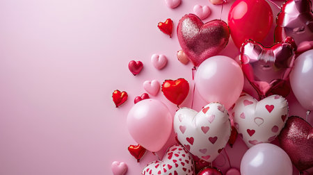 Red heart shaped balloons on stylish background. Valentine's Day conceptの素材