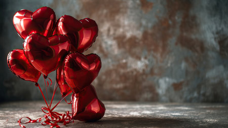 Red heart shaped balloons on stylish background. Valentine's Day conceptの素材