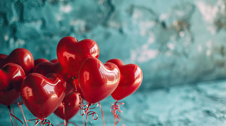 Red heart shaped balloons on stylish background. Valentine's Day conceptの素材