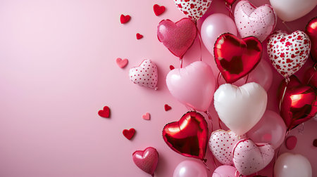 Red heart shaped balloons on stylish background. Valentine's Day conceptの素材