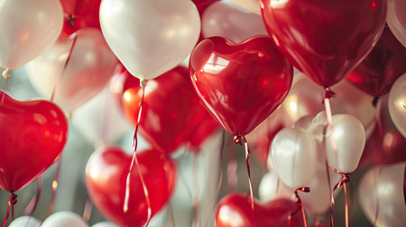 Red heart shaped balloons on stylish background. Valentine's Day conceptの素材