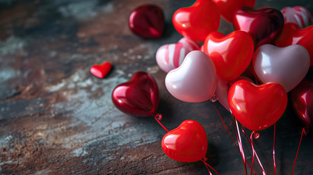 Red heart shaped balloons on stylish background. Valentine's Day conceptの素材