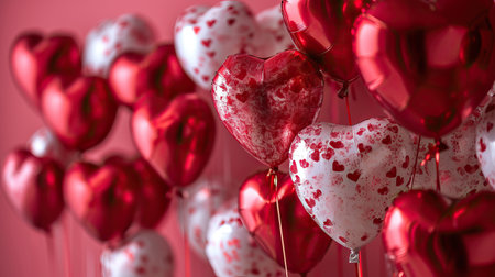Red heart shaped balloons on stylish background. Valentine's Day conceptの素材