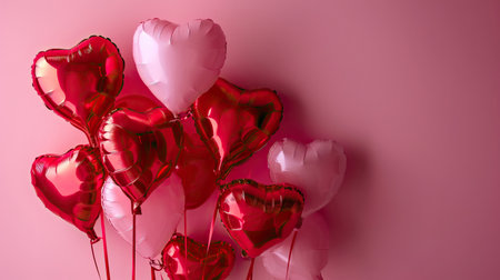 Red heart shaped balloons on stylish background. Valentine's Day conceptの素材