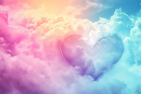 Colorful sky Heart shaped cloud background, valentines day conceptの素材