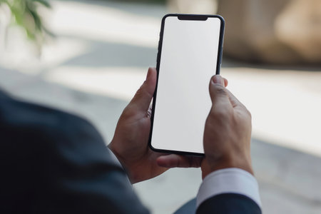 Businessman using mobile phone with a blank screen. modern communication technologyの素材