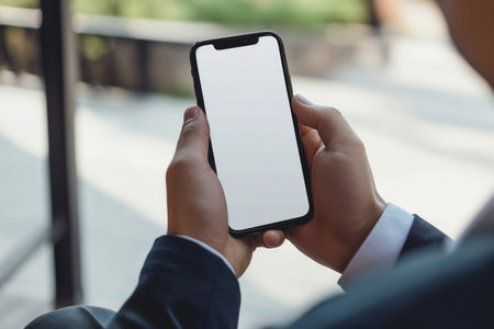 Businessman using mobile phone with a blank screen. modern communication technologyの素材