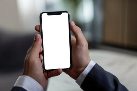 Businessman using mobile phone with a blank screen. modern communication technologyの素材