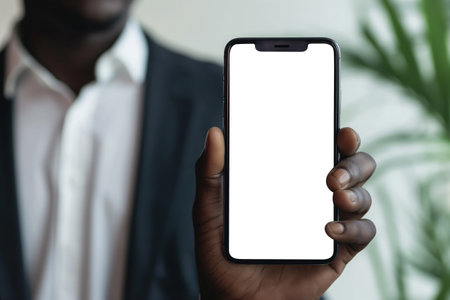 Businessman using mobile phone with a blank screen. modern communication technologyの素材