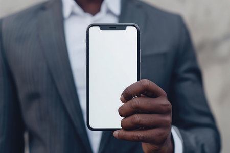 Businessman using mobile phone with a blank screen. modern communication technologyの素材