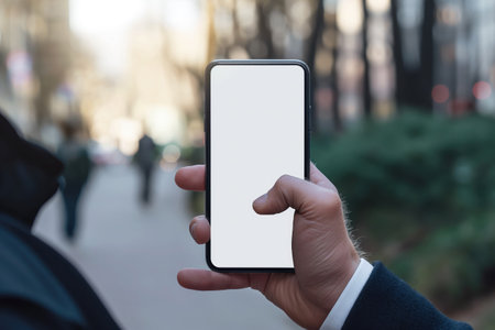 Businessman using mobile phone with a blank screen. modern communication technologyの素材