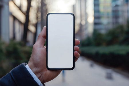 Businessman using mobile phone with a blank screen. modern communication technologyの素材