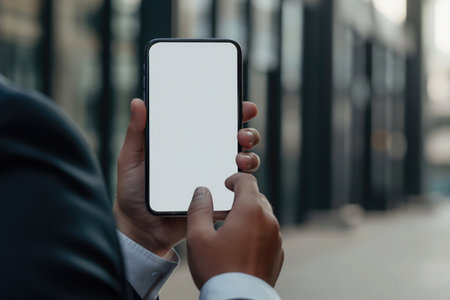 Businessman using mobile phone with a blank screen. modern communication technologyの素材