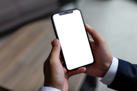 Businessman using mobile phone with a blank screen. modern communication technologyの素材