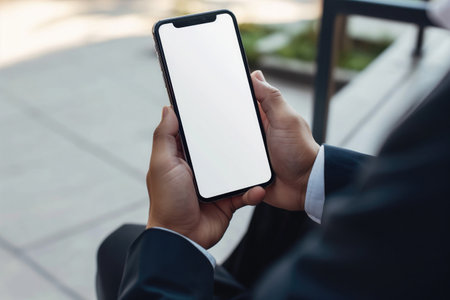 Businessman using mobile phone with a blank screen. modern communication technologyの素材