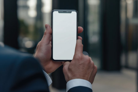 Businessman using mobile phone with a blank screen. modern communication technologyの素材