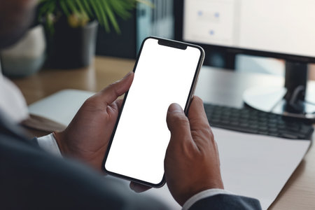 Businessman using mobile phone with a blank screen. modern communication technologyの素材