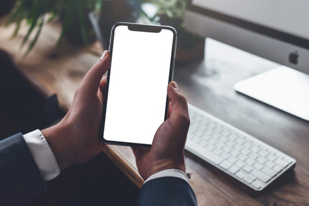 Businessman using mobile phone with a blank screen. modern communication technologyの素材