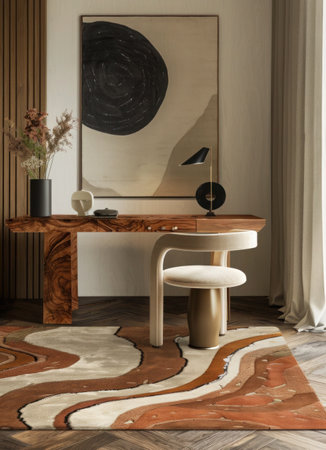 Interior of modern room with wooden walls, carpet and wooden floor. 3d renderの素材