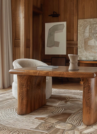 Interior of modern room with wooden walls, carpet and wooden floor. 3d renderの素材