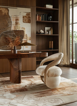 Interior of modern room with wooden walls, carpet and wooden floor. 3d renderの素材